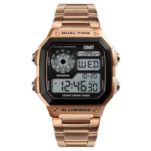 Reloj digital de cuarzo multifunción para hombre, resistente al agua, dorado, vintage, clásico, con logotipo personalizado