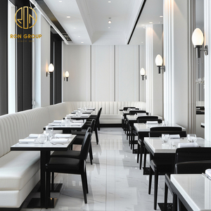 ชุดเฟอร์นิเจอร์ร้านกาแฟ โซฟาโค้งครึ่งวงกลมสีขาว พร้อมโต๊ะและเก้าอี้สำหรับร้านอาหารและคาเฟ่ - Product Image 5