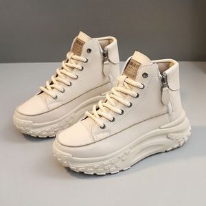 Baskets montantes décontractées polyvalentes pour femme, printemps-automne, à bout rond, avec fermeture éclair latérale, semelle plateforme épaisse, style sportif urbain pour le quotidien - Product Image 5