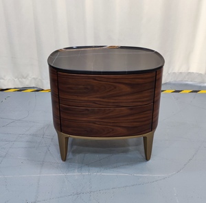 Deluxe Metal Leg <b>Side</b> Cabinet | Natural Marble Veneer Night Chest with Double <b>Drawers</b> | for Bedroom Hotel Villa Decor - Product Image 5