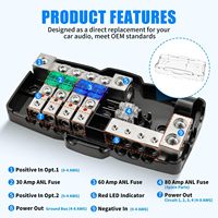Bloc de distribution d'alimentation 12V avec fusibles pour autoradio, 4 voies, bloc de fusibles MIDI (Mini-ANL) avec mise à la terre, calibre 0/2/4