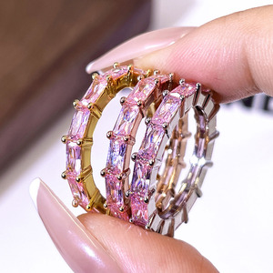 Custom 18K Gold Plated <b>Emerald</b>-Cut Multi Color 3A+ Cubic Zirconia Eternity Ring - Product Image 2