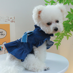 PETCIRCLE Ropa de Primavera/Verano para Mascotas: Conjuntos para Perros y Gatos, Falda Vaquera con Doble Mariposa - Product Image 1