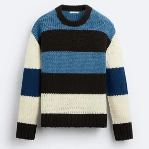Custom LOGO OEM ODM Pullover Striped Jacquard Men Sweater Long Sleeve Knitted Fashion Men Clothes Knit Sweater Men