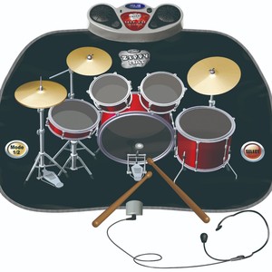 Electronic <b>Drum</b> Set Playmat with Drumsticks, Headphone, and Microphone - Perfect Party Favor and Gift for Children Ages 3+ - Product Image 1