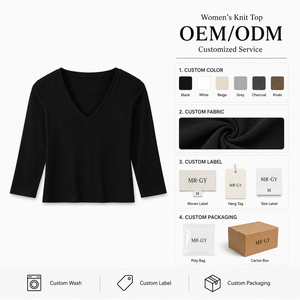 Camisetas Cortas de Mujer al por Mayor, Sólidas, Elásticas, Minimalistas, con <span class=keywords><strong>Cuello</strong></span> en <span class=keywords><strong>V</strong></span>, Manga Tres Cuartos, Ajustadas, de Lyocell y Spandex, Casuales y Básicas - Product Image 4