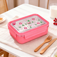 Boîte à lunch isotherme anti-fuite 1,1 L, écologique, pour pique-nique, avec couvercle en plastique, 3 compartiments, conteneur de stockage alimentaire portable pour enfants