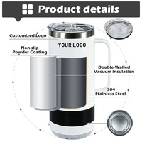 Vaso Térmico Inteligente de Acero Inoxidable de 14oz Personalizable con Pantalla Digital, Asa y Altavoz Inalámbrico para Música