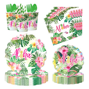 Ensemble de vaisselle pour fête hawaïenne, 60-80 pièces, décorations d'anniversaire, plastique, papier, respectueux de l'environnement, impression numérique ronde - Product Image 5