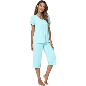 Ensemble de pyjamas en viscose de bambou pour femmes, vêtements de nuit d'été, haut à manches courtes, pantalon capri, tailles S-XXL - Product Image 2