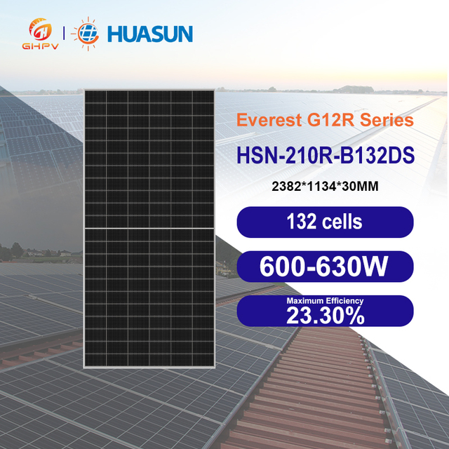 Huasun Solar Panel Everest G12R Bifacial HJT Half Cell Solar Plates 600W 605W 610W 615W 620W 625W 630W Cheap Solar Panels China