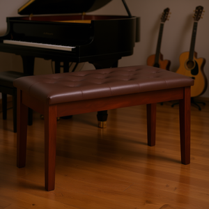 Banc de piano double marron en bois de bouleau avec assise en similicuir pour deux personnes, accessoire d'instrument de musique - Product Image 2