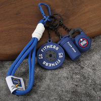 Porte-clés pendentif haltère, barre de musculation et disque de poids en corde tressée PVC et caoutchouc, accessoire de fitness et de gym, cadeau
