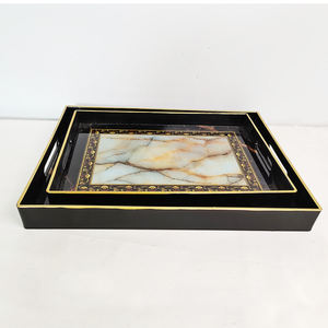 Table basse créative verre Extra Large métal marbre mélamine Communion Ware saint grand plateau de service de <span class=keywords><strong>fleurs</strong></span> blanches avec poignées - Product Image 1