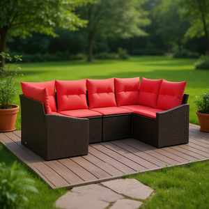Set da Giardino in Polyrattan 6 Pezzi Marrone con Cuscini Divano da Esterno Stile Contemporaneo - Product Image 2