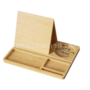 Étagère de bureau en bois, support à livres triangulaire en bambou, support pour téléphone, support de rangement pour lunettes et écouteurs - Product Image 5