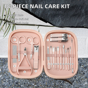 Kit de manucure et pédicure en acier inoxydable 18 pièces, ensemble de soins des ongles avec étui en cuir PU, outils de toilettage portables - Product Image 2