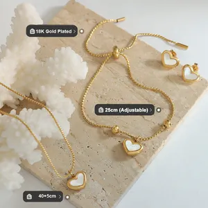 Set Perhiasan baja tahan karat, Set perhiasan baja tahan karat Eropa dan Amerika, gelang desainer hati, Set kalung