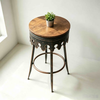 Tabouret de bar vintage orné, siège rond en bois massif, cadre en fer découpé, repose-pieds, chaise de comptoir industrielle pour bar à domicile et cuisine