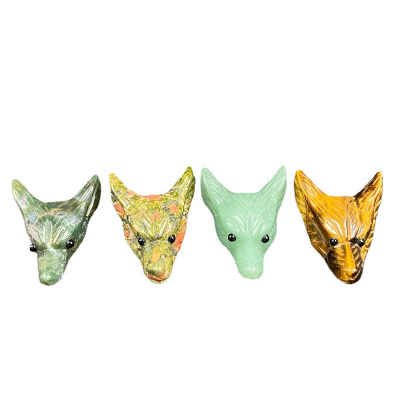 Статуэтка с головой волка ручной работы, статуэтка животного, подвеска, карманная исцеляющая Хрустальная скульптура с отверстием для ушей, тигровый глаз, опалита для ожерелья