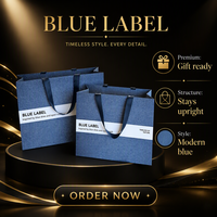 Tas Kado Kertas Biru dengan Pegangan Lembut dan Cetak Offset Logo Kustom, Tas Belanja untuk Kemasan Ritel
