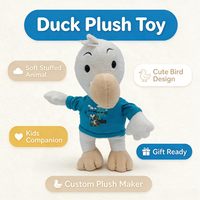 Peluche personnalisée en forme de canard de dessin animé, avec logo imprimé sur t-shirt, broderie personnalisée, fabricant de peluches sur mesure, vente en gros d'animaux en peluche doux pour enfants