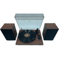 UDREAMER Lecteur de disques vinyles vintage sans fil à entraînement par courroie avec deux haut-parleurs stéréo externes RCA