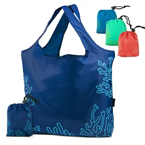Wholesale Reusable shopping bag foldable long handles with pouch painted