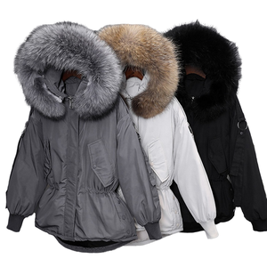 Veste d'hiver courte matelassée décontractée pour femmes grandes tailles, imperméable, avec grande capuche en vraie fourrure, duvet de canard, polyester, fermetures éclair - Product Image 2