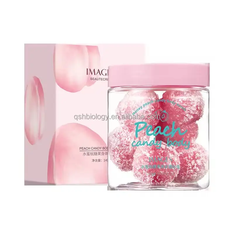 Custom LOGO Vegan Pink Peach Smell Exfoliating Candy Sugar Body Bath Scrub Balls