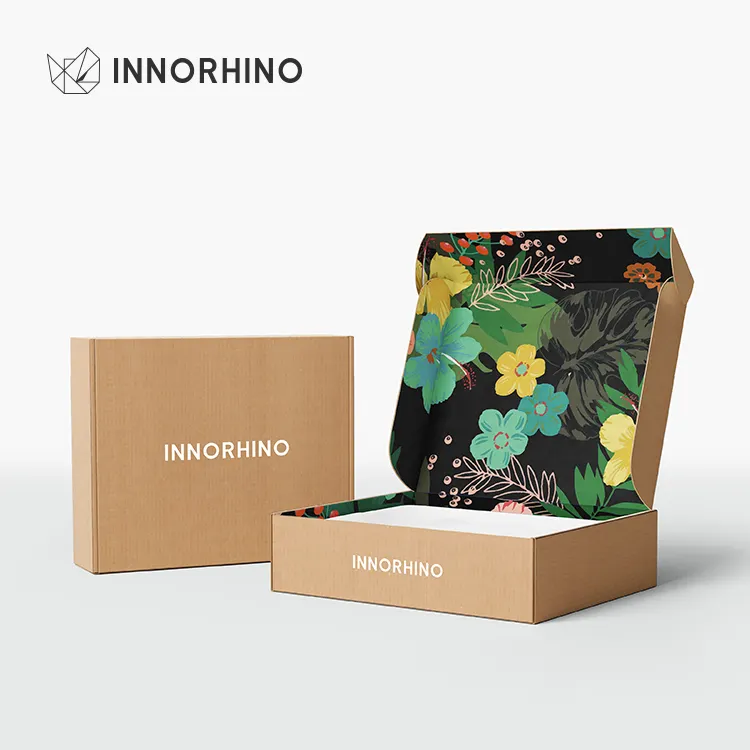 OEM Wholesale Food Subscription Box Fold Over End Tuck In Tab Kraft Cardboard Corrugated Packing Box Cover Flaps Ears INNORHINO