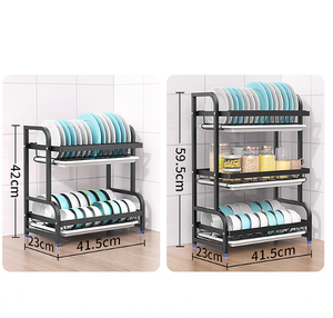 Metal Standing Multi-Layer Dish <b>Rack</b> <b>Kitchen</b> <b>Storage</b> <b>Rack</b> for Dinnerware Bowls Sink Organizer with Chopsticks Holder & Plates - Product Image 6