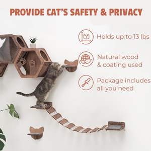 Cama rústica de lujo para gatos de interior, cama para gatos montada en la pared, percha de madera maciza, hamaca moderna para gatos, rascador multifuncional - Product Image 5