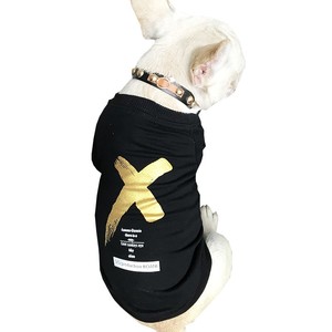 Camiseta Negra de Algodón con Estampado de X Dorado, Conjunto a Juego para Perro, Ropa de Ocio para Padres e Hijos, Uso Diario en Todas las Estaciones - Product Image 3