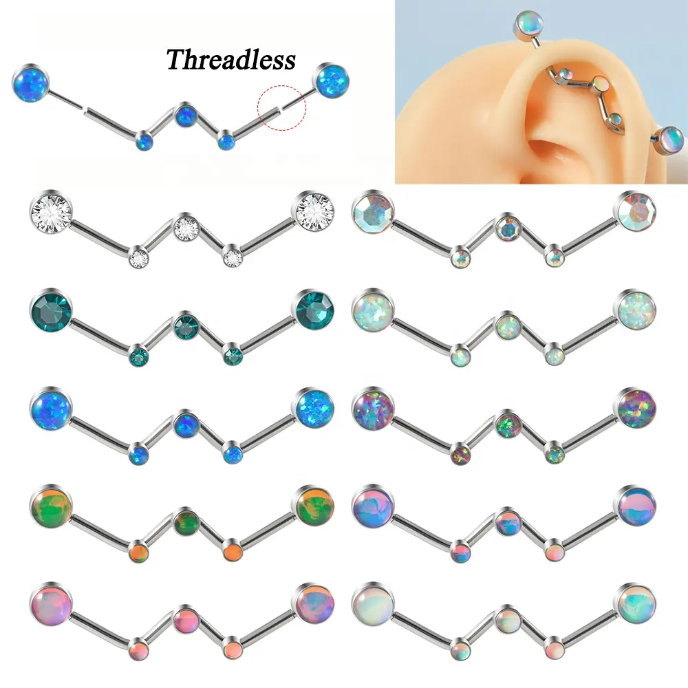 Barra de aço cirúrgica sem fio em forma de W, joia industrial de piercing de orelha, ponte longa transversal, joia 14G, novidade