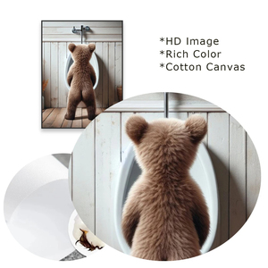 Póster de Arte de pared de baño de alce y oso, impresiones de dibujos animados de inodoro de Vida Silvestre divertida, pintura en lienzo de animales, decoración de baño de dormitorio - Product Image 5