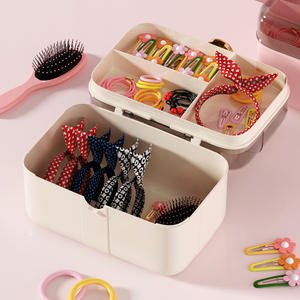กล่องใส่เครื่องประดับผมแบบสองชั้นพร้อมฝาปิดและลิ้นชักสำหรับเด็กผู้หญิง จัดเก็บบนโต๊ะ สีชมพู ขาว ม่วง สีสุ่ม - Product Image 3