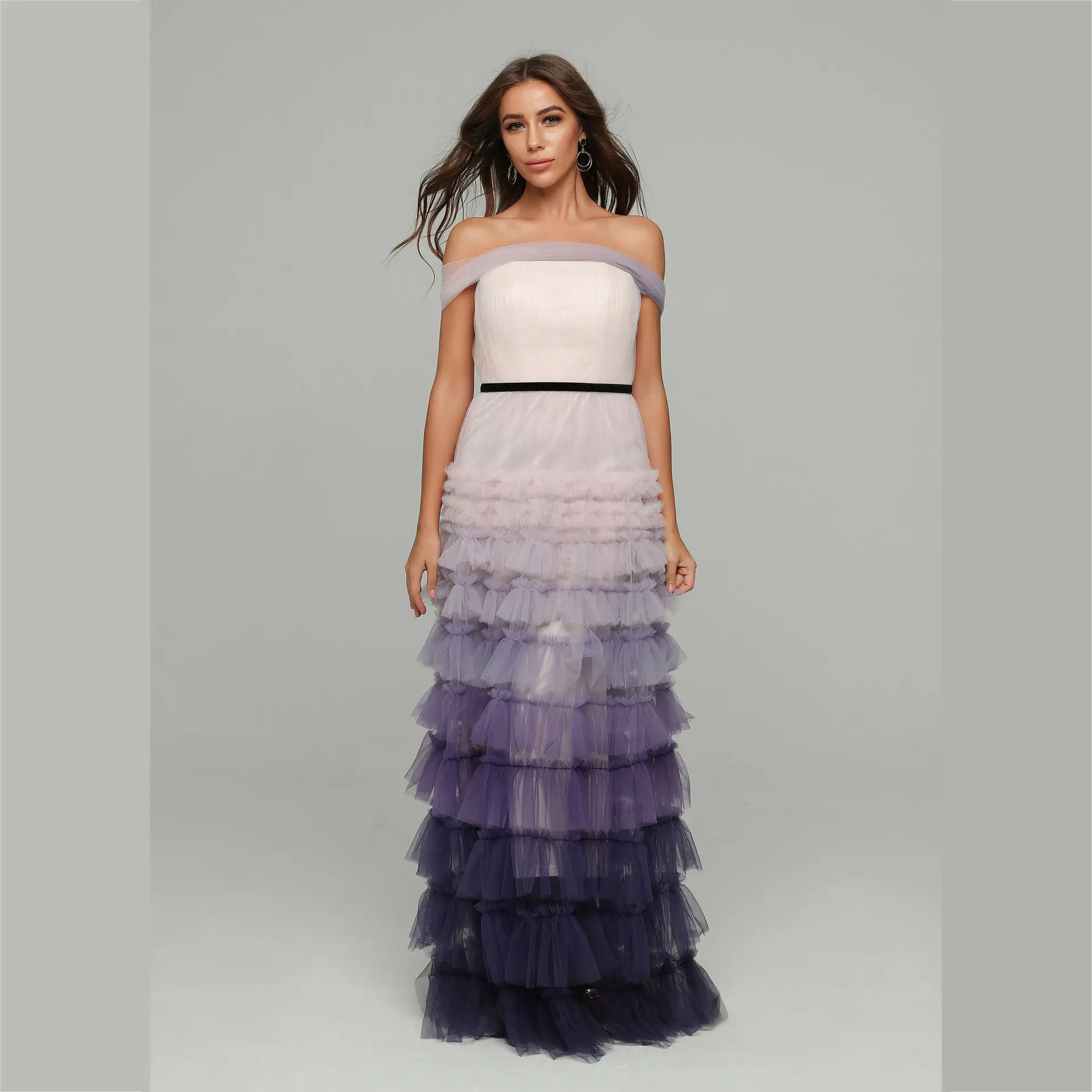 2023 nouveau violet une épaule sans bretelles maille a-ligne soirée robes de bal femmes Tutu fête Club robe anniversaire robe de bal