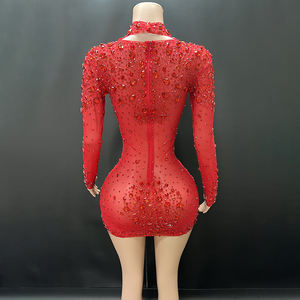 فستان NOVANCE Y2344 الرائج لعام 2024، فستان قصير جديد بأكمام طويلة، فستان بني للنساء مزين بالأحجار الكريمة للحفلات - Product Image 6