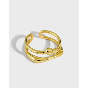 Ювелирные изделия из серебра 925 пробы с золотым покрытием, регулируемое кольцо для женщин, оптом