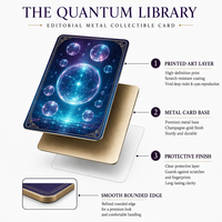 Cartes de collection en métal personnalisées : la Bibliothèque Quantique – Carte de collection en acier inoxydable avec impression HD pour les collectionneurs de TCG et cadeau sur le thème de la science-fiction