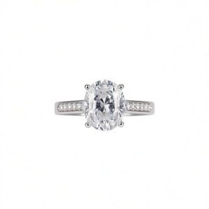 E819 Anello di Fidanzamento da Donna con Diamante Taglio Ovale in Oro Bianco Certificato GIA Colore D Stile Classico - Product Image 1