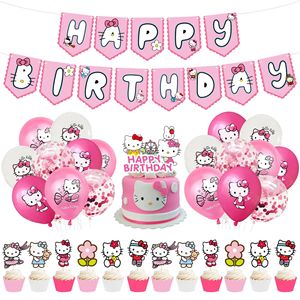 Venta al por mayor <span class=keywords><strong>Hello</strong></span> <span class=keywords><strong>Kitty</strong></span> Niñas Fiesta de cumpleaños Vajilla desechable Cake Topper Globo Niños Favores KT Globo Fiesta Decoración Suministros - Product Image 1