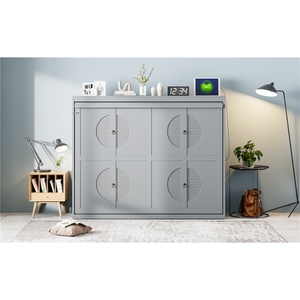 <b>Queen</b> Size Murphy <b>Bed</b> Wall <b>Bed</b> Gray <b>Storage</b> Cabinet <b>With</b> Doors For Small Spaces - Product Image 3