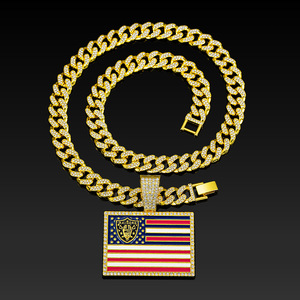 <span class=keywords><strong>Collar</strong></span> con Colgante de Bandera Americana de los Raiders, Chapado en Oro, con Cadena Cubana de Aleación de Zinc y Piedras de Circonio, para Fanáticos de la NFL - Product Image 6