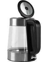Bouilloire électrique en verre de 1,8 L 1200 W avec corps en verre borosilicate de qualité supérieure, lumière LED bleue et ouverture du couvercle à une touche, appareil électroménager