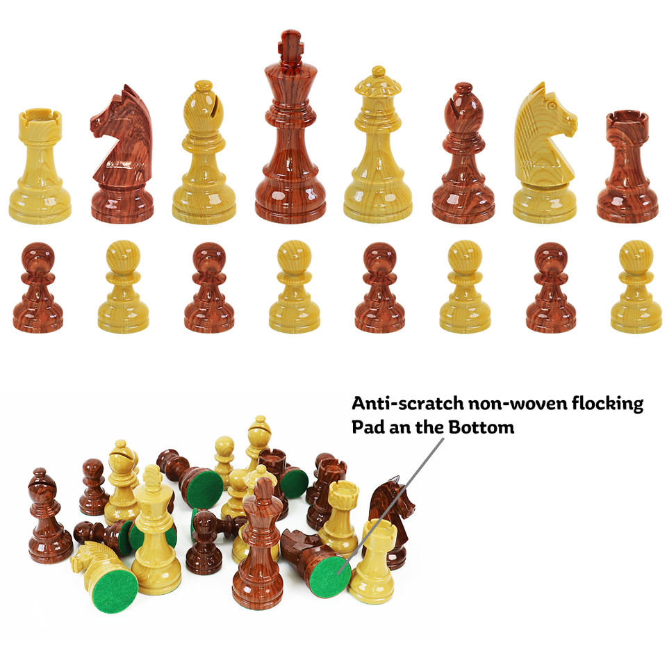 Flocking Base ABS Luxury Chess Pieces - 34 Staunton Set with Green Flock Bases