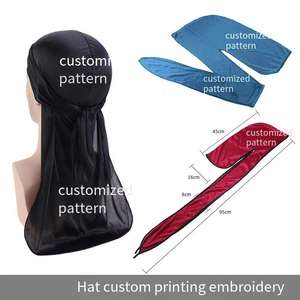 Durag de diseñador personalizado para hombres envoltura de cabeza de cola <span class=keywords><strong>extra</strong></span> larga con logotipo de seda impreso diario informal aplicable Doo Rag Durags - Product Image 5