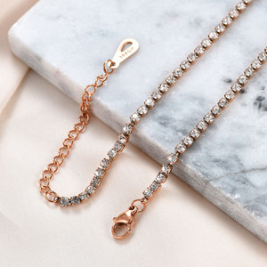 Collier Tennis 3MM en Cuivre avec Zircons Sertis en Canal, Acier Doré et Or Rose, Bijoux Quotidiens et de Fête pour Femme - Product Image 2