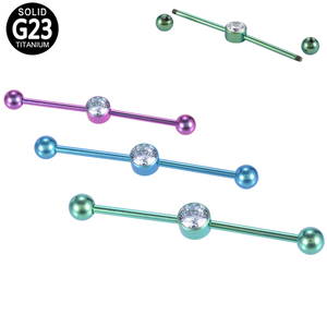 Haltères industrielles G23/ASTM F136 Titane avec lunette Opale Stone Set Center Zircon High Grade Body Jewelry Surface Stud 50pcs - Product Image 3